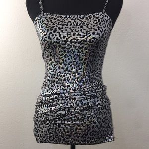 Iridescent cheetah print mini dress and top